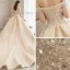 Bling Bling Champagner Brautkleider / Hochzeitskleider 2019 A Linie Off Shoulder Kurze Ärmel Rückenfreies Pailletten Perlenstickerei Glanz Tülle Kathedrale Schleppe Rüschen