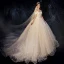 Romantic Champagne Wedding Dresses 2019 Ball Gown Off-The-Shoulder Short Sleeve Backless Heart-shaped Glitter Appliques Lace Chapel Train Ruffle