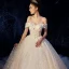 Romantic Champagne Wedding Dresses 2019 Ball Gown Off-The-Shoulder Short Sleeve Backless Heart-shaped Glitter Appliques Lace Chapel Train Ruffle