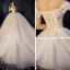 Romantic Champagne Wedding Dresses 2019 Ball Gown Off-The-Shoulder Short Sleeve Backless Heart-shaped Glitter Appliques Lace Chapel Train Ruffle