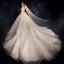 Bling Bling Champagne Wedding Dresses 2019 A-Line / Princess Off-The-Shoulder Short Sleeve Backless Appliques Lace Sequins Beading Pearl Glitter Tulle Chapel Train Ruffle