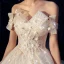 Bling Bling Champagne Wedding Dresses 2019 A-Line / Princess Off-The-Shoulder Short Sleeve Backless Appliques Lace Sequins Beading Pearl Glitter Tulle Chapel Train Ruffle