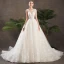 Schöne Ivory / Creme Brautkleider / Hochzeitskleider 2019 A Linie Durchsichtige V-Ausschnitt Ärmellos Rückenfreies Applikationen Spitze Pailletten Perlenstickerei Kapelle-Schleppe Rüschen