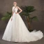 Schöne Ivory / Creme Brautkleider / Hochzeitskleider 2019 A Linie Durchsichtige V-Ausschnitt Ärmellos Rückenfreies Applikationen Spitze Pailletten Perlenstickerei Kapelle-Schleppe Rüschen