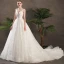 Schöne Ivory / Creme Brautkleider / Hochzeitskleider 2019 A Linie Durchsichtige V-Ausschnitt Ärmellos Rückenfreies Applikationen Spitze Pailletten Perlenstickerei Kapelle-Schleppe Rüschen
