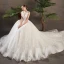 Schöne Ivory / Creme Brautkleider / Hochzeitskleider 2019 A Linie Durchsichtige V-Ausschnitt Ärmellos Rückenfreies Applikationen Spitze Pailletten Perlenstickerei Kapelle-Schleppe Rüschen