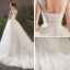 Schöne Ivory / Creme Brautkleider / Hochzeitskleider 2019 A Linie Durchsichtige V-Ausschnitt Ärmellos Rückenfreies Applikationen Spitze Pailletten Perlenstickerei Kapelle-Schleppe Rüschen