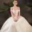 Elegant Champagne Wedding Dresses 2019 A-Line / Princess Off-The-Shoulder Short Sleeve Backless Appliques Lace Sash Beading Pearl Chapel Train Ruffle