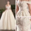 Elegant Champagne Wedding Dresses 2019 A-Line / Princess Off-The-Shoulder Short Sleeve Backless Appliques Lace Sash Beading Pearl Chapel Train Ruffle