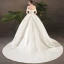 Simple Ivoire Satin Robe De Mariée 2019 Princesse De l'épaule Manches Courtes Dos Nu Chapel Train Volants