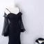 Abordable Noire Transparentes Robe De Soirée 2019 Trompette / Sirène Bretelles Spaghetti Gonflée Manches Longues Appliques En Dentelle Longue Dos Nu Robe De Ceremonie