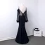 Abordable Noire Transparentes Robe De Soirée 2019 Trompette / Sirène Bretelles Spaghetti Gonflée Manches Longues Appliques En Dentelle Longue Dos Nu Robe De Ceremonie