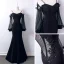 Abordable Noire Transparentes Robe De Soirée 2019 Trompette / Sirène Bretelles Spaghetti Gonflée Manches Longues Appliques En Dentelle Longue Dos Nu Robe De Ceremonie