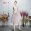 Discount Blushing Pink Bridesmaid Dresses 2019 A-Line / Princess Backless Appliques Lace Pearl Rhinestone Tea-length Ruffle Wedding Party Dresses