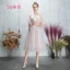 Discount Blushing Pink Bridesmaid Dresses 2019 A-Line / Princess Backless Appliques Lace Pearl Rhinestone Tea-length Ruffle Wedding Party Dresses