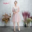 Discount Blushing Pink Bridesmaid Dresses 2019 A-Line / Princess Backless Appliques Lace Pearl Rhinestone Tea-length Ruffle Wedding Party Dresses