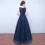Fée Des Fleurs Bleu Marine Robe De Soirée 2019 Princesse Encolure Dégagée Sans Manches Appliques En Dentelle Paillettes Longue Volants Dos Nu Robe De Ceremonie