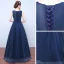 Fée Des Fleurs Bleu Marine Robe De Soirée 2019 Princesse Encolure Dégagée Sans Manches Appliques En Dentelle Paillettes Longue Volants Dos Nu Robe De Ceremonie