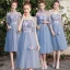 Remise Bleu Ciel Transparentes Robe Demoiselle D'honneur 2019 Princesse Appliques En Dentelle Thé Longueur Dos Nu Robe Pour Mariage