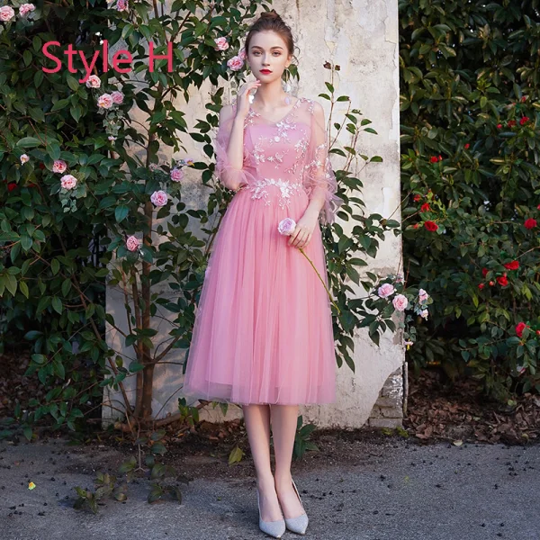 Remise Bleu Ciel Transparentes Robe Demoiselle D'honneur 2019 Princesse Appliques En Dentelle Thé Longueur Dos Nu Robe Pour Mariage