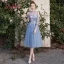 Remise Bleu Ciel Transparentes Robe Demoiselle D'honneur 2019 Princesse Appliques En Dentelle Thé Longueur Dos Nu Robe Pour Mariage