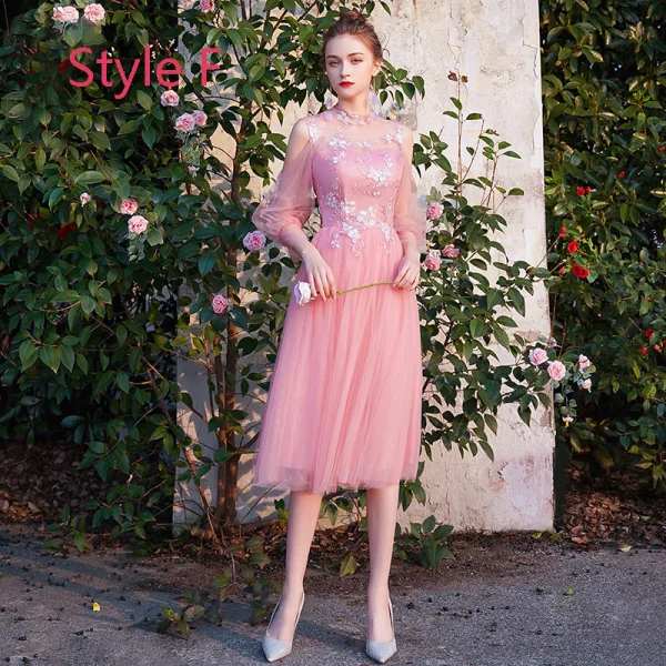 Remise Bleu Ciel Transparentes Robe Demoiselle D'honneur 2019 Princesse Appliques En Dentelle Thé Longueur Dos Nu Robe Pour Mariage