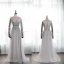 Luxe Gris Transparentes Robe De Soirée 2019 Princesse Encolure Dégagée Manches Longues Plumes Fait main Perlage Ceinture Train De Balayage Volants Robe De Ceremonie