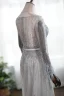 Luxe Gris Transparentes Robe De Soirée 2019 Princesse Encolure Dégagée Manches Longues Plumes Fait main Perlage Ceinture Train De Balayage Volants Robe De Ceremonie