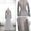 Luxe Gris Transparentes Robe De Soirée 2019 Princesse Encolure Dégagée Manches Longues Plumes Fait main Perlage Ceinture Train De Balayage Volants Robe De Ceremonie