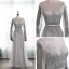 Luxe Gris Transparentes Robe De Soirée 2019 Princesse Encolure Dégagée Manches Longues Plumes Fait main Perlage Ceinture Train De Balayage Volants Robe De Ceremonie