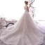 Elegant Champagne Wedding Dresses 2019 A-Line / Princess V-Neck Sleeveless Backless Glitter Leaf Appliques Lace Beading Chapel Train Ruffle