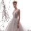 Elegant Champagne Wedding Dresses 2019 A-Line / Princess V-Neck Sleeveless Backless Glitter Leaf Appliques Lace Beading Chapel Train Ruffle