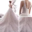 Elegant Champagne Wedding Dresses 2019 A-Line / Princess V-Neck Sleeveless Backless Glitter Leaf Appliques Lace Beading Chapel Train Ruffle
