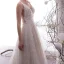 Best Champagne Outdoor / Garden Wedding Dresses 2019 Empire Deep V-Neck Sleeveless Backless Appliques Lace Beading Pearl Floor-Length / Long Ruffle