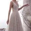 Best Champagne Outdoor / Garden Wedding Dresses 2019 Empire Deep V-Neck Sleeveless Backless Appliques Lace Beading Pearl Floor-Length / Long Ruffle
