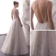 Best Champagne Outdoor / Garden Wedding Dresses 2019 Empire Deep V-Neck Sleeveless Backless Appliques Lace Beading Pearl Floor-Length / Long Ruffle
