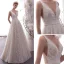 Best Champagne Outdoor / Garden Wedding Dresses 2019 Empire Deep V-Neck Sleeveless Backless Appliques Lace Beading Pearl Floor-Length / Long Ruffle