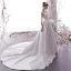 Beste Weiß Satin Durchsichtige Brautkleider / Hochzeitskleider 2019 A Linie Rundhalsausschnitt Geschwollenes Lange Ärmel Rückenfreies Applikationen Spitze Pailletten Perlenstickerei Kapelle-Schleppe Rüschen