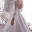 Beste Weiß Satin Durchsichtige Brautkleider / Hochzeitskleider 2019 A Linie Rundhalsausschnitt Geschwollenes Lange Ärmel Rückenfreies Applikationen Spitze Pailletten Perlenstickerei Kapelle-Schleppe Rüschen