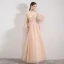 Elegant Champagne Evening Dresses  2019 A-Line / Princess Spaghetti Straps Sleeveless Appliques Flower Beading Floor-Length / Long Ruffle Backless Formal Dresses