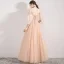 Elegant Champagne Evening Dresses  2019 A-Line / Princess Spaghetti Straps Sleeveless Appliques Flower Beading Floor-Length / Long Ruffle Backless Formal Dresses