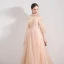 Elegant Champagne Evening Dresses  2019 A-Line / Princess Spaghetti Straps Sleeveless Appliques Flower Beading Floor-Length / Long Ruffle Backless Formal Dresses
