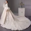 Luxe Champagne Transparentes Robe De Mariée 2019 Robe Boule Encolure Carrée Manches de cloche Dos Nu Appliques En Dentelle Perlage Cathedral Train Volants