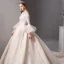 Luxe Champagne Transparentes Robe De Mariée 2019 Robe Boule Encolure Carrée Manches de cloche Dos Nu Appliques En Dentelle Perlage Cathedral Train Volants