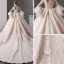 Luxe Champagne Transparentes Robe De Mariée 2019 Robe Boule Encolure Carrée Manches de cloche Dos Nu Appliques En Dentelle Perlage Cathedral Train Volants