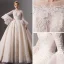 Luxe Champagne Transparentes Robe De Mariée 2019 Robe Boule Encolure Carrée Manches de cloche Dos Nu Appliques En Dentelle Perlage Cathedral Train Volants