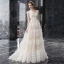 Romantique Champagne Jardin / Extérieur Robe De Mariée 2019 Princesse Encolure Carrée Sans Manches Dos Nu Appliques En Dentelle Perlage Noeud Ceinture Longue Volants