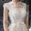 Romantique Champagne Jardin / Extérieur Robe De Mariée 2019 Princesse Encolure Carrée Sans Manches Dos Nu Appliques En Dentelle Perlage Noeud Ceinture Longue Volants