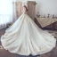 Fabulous Champagne See-through Wedding Dresses 2019 A-Line / Princess Square Neckline 3/4 Sleeve Backless Pierced Appliques Lace Beading Glitter Tulle Cathedral Train Ruffle