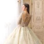Fabulous Champagne See-through Wedding Dresses 2019 A-Line / Princess Square Neckline 3/4 Sleeve Backless Pierced Appliques Lace Beading Glitter Tulle Cathedral Train Ruffle